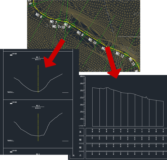 TINサーフェスを活用した縦断図・横断図の作成