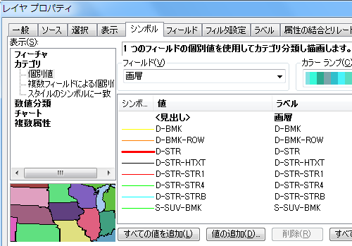 ArcGIS上での表示色設定