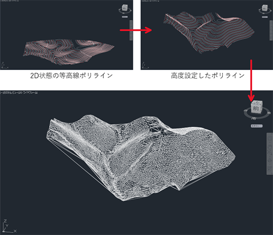 ポリラインから作成したTINサーフェス